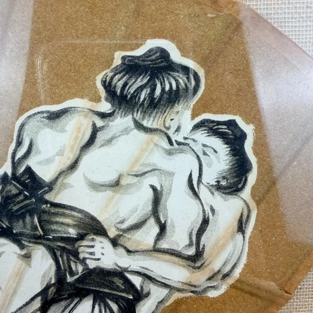 Vintage Japanese Framed Uchiwa Bamboo Fan Sumo Wrestlers Signed TACHO 12x17